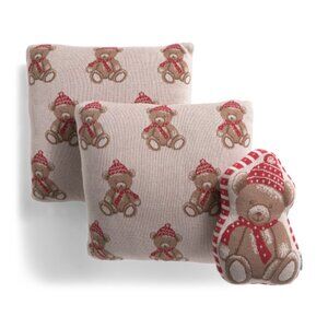 JINGLES & JOY Set Of 3 Multi Teddy Pillows